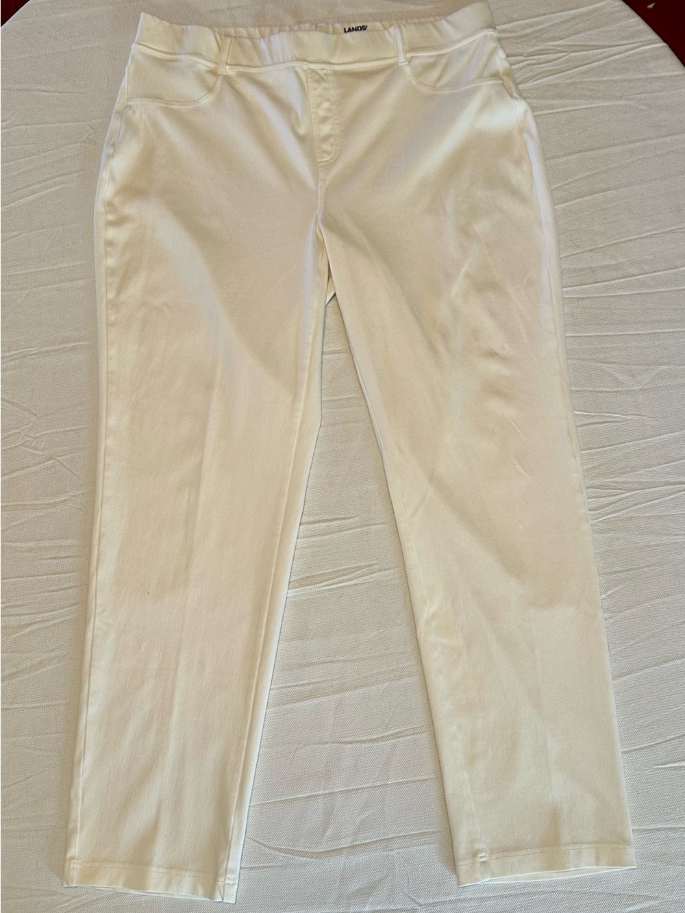 Lands' End Starfish Jean Cream Off-White Straight Leg Knit Pants 1X (16W-18W)